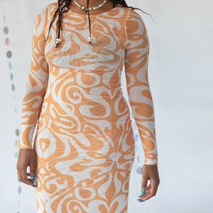 NWT Find Me Now Dream On orange and white mesh dress